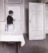 Vilhelm Hammershoi Interior with Woman Reading a Letter,Strandgade 30,1899 painting